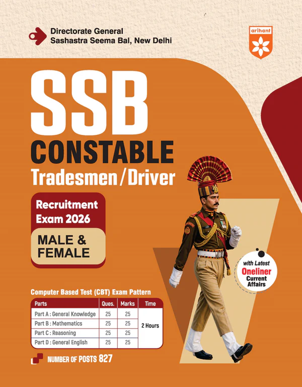 SSB Constable (Tradesman/ Driver) Exam 2026 | Male & Female | Based on Latest Online Exam Pattern: General Knowledge, Mathematics, Reasoning, English | Latest One Liner Current Affairs