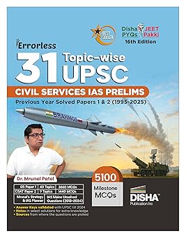 Disha 31 Topic-wise UPSC Civil Services IAS Prelims Previous Year Solved Papers 1 & 2 (1995 - 2025) by Mrunal Patel 16th Edition | General Studies & Aptitude (CSAT) PYQs Question Bank for 2026 Exam